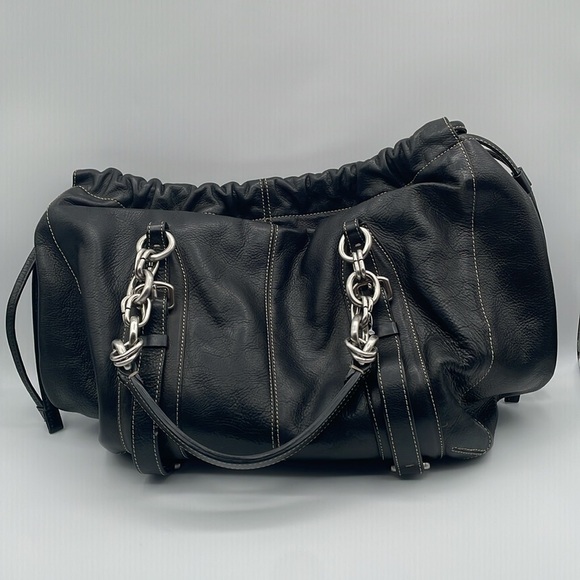 DKNY - Y2K Style Handbag  - Drawstring Top - Chain Hardware - Black - Picture 2 of 16